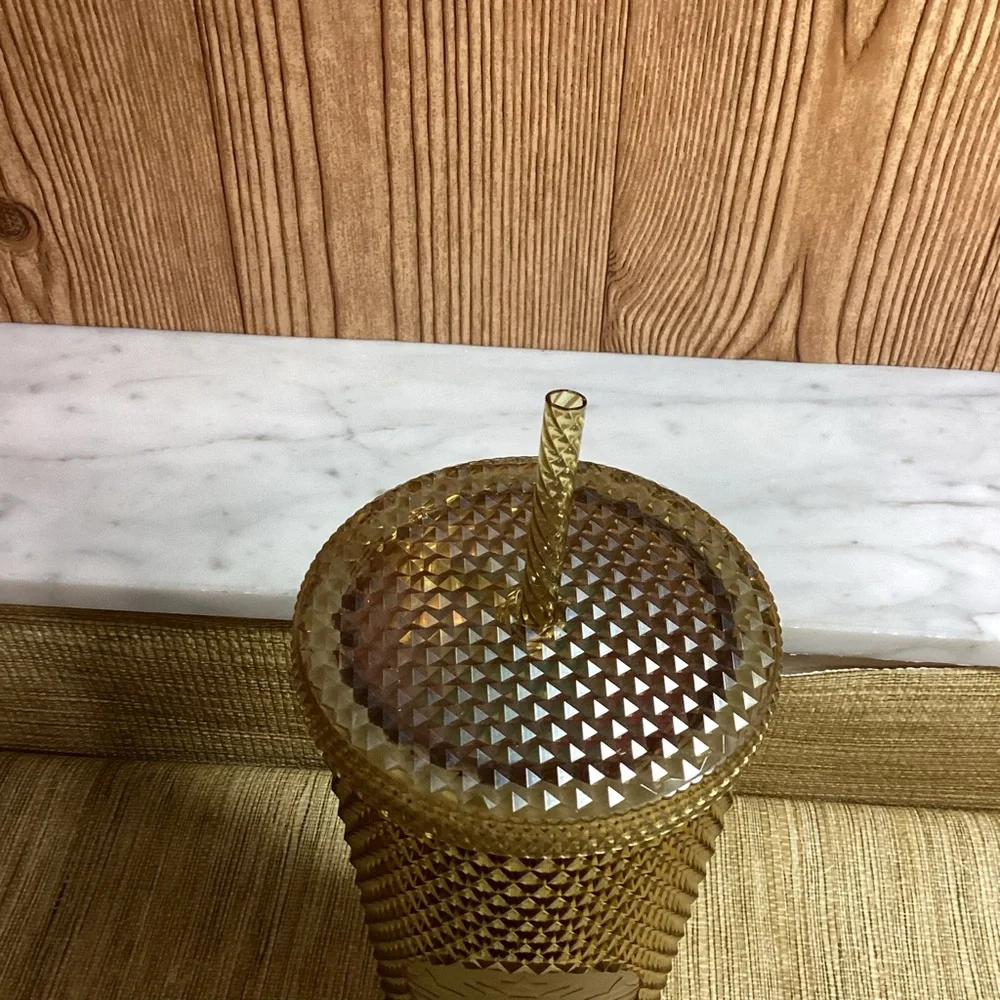 Starbucks Disney 50th Anniversary Gold Diamond Tumbler with Straw